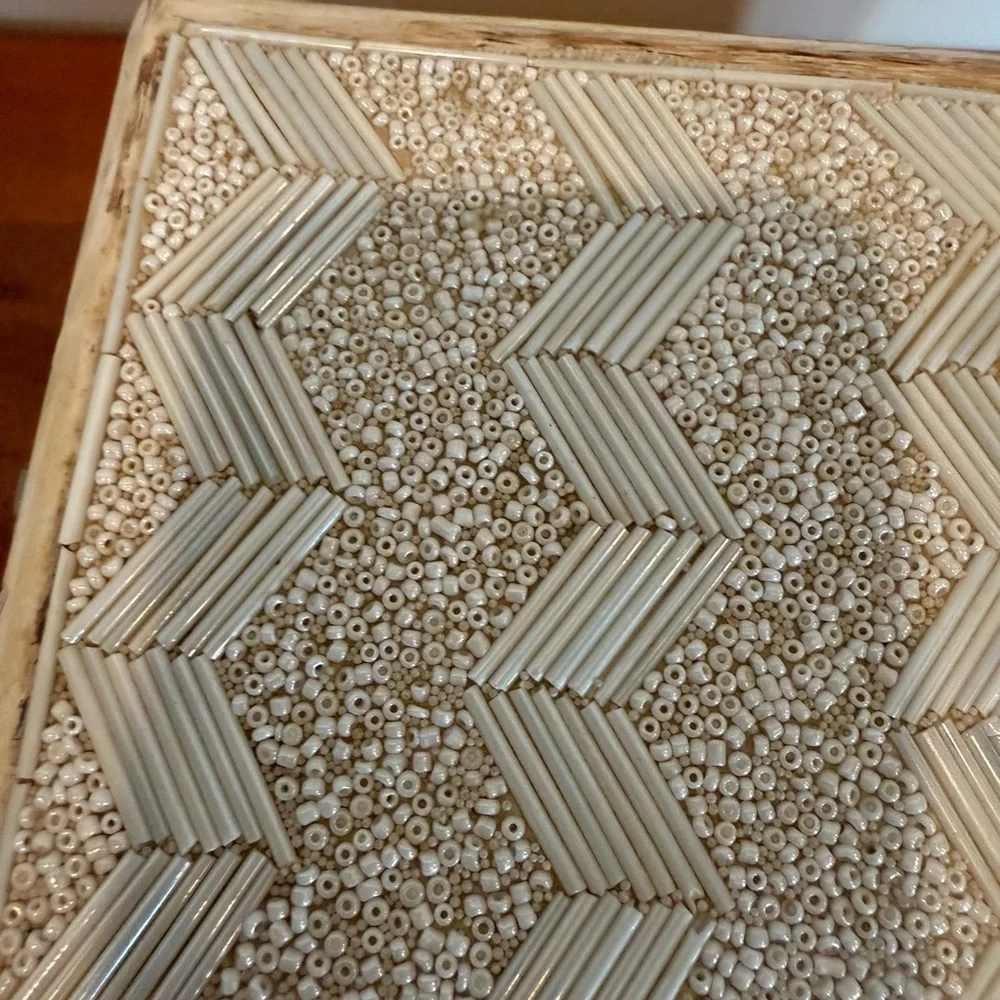 Decorative Beaded Cream and White trinket storage Box jewelry organizer‎
